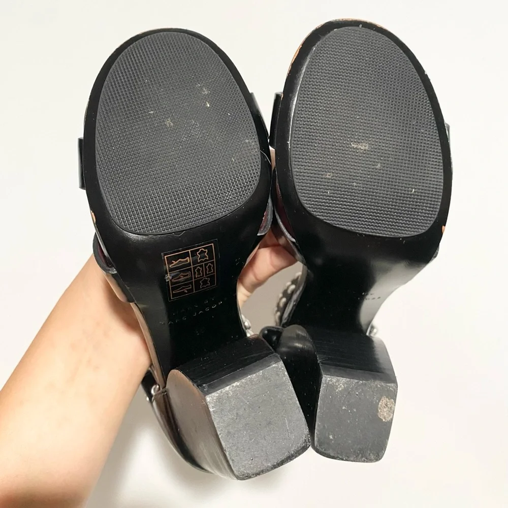 Marc Jacobs Jamie‎ Stud Strap Half Moon Sandal Hight Heel Shoes 36